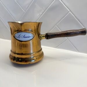 Vintage 1984 Teleflora Copper Le Saucier Sauce Pan Vase  Wood Handle Patina